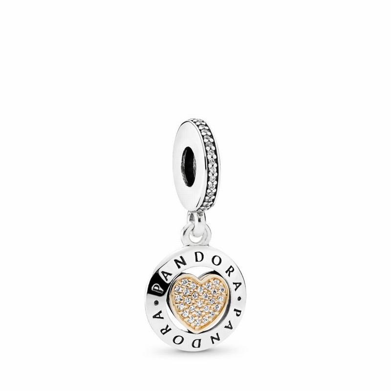 Pandora Signature Heart Dangle Charm Ireland - Two Tone/Cubic Zirconia - 852936MJO